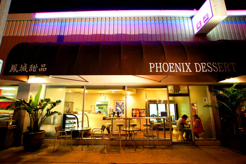 A nighttime storefront shot of our Phoenix Dessert location in Alhambra, CA